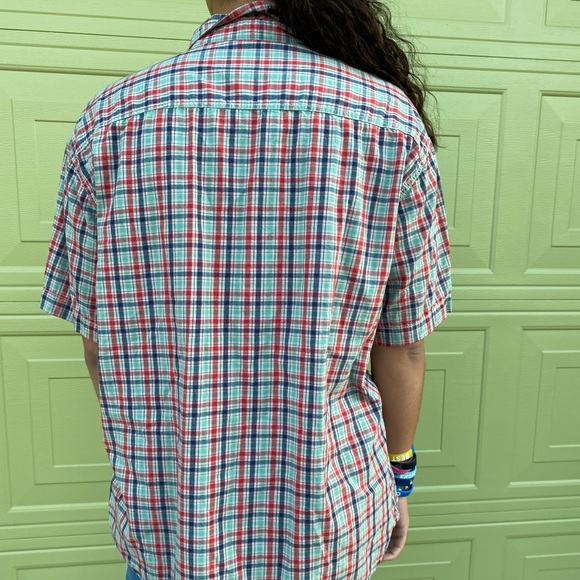 Clearwater Outfitters Mens Button Short Sleeve Blue Red Plaid Shirt Size L - Picture 2 of 4